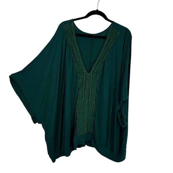 Torrid 6X Plus Size Top Emerald Green Textured Jersey V-Neck Dolman Lace Up Boho - Picture 1 of 8